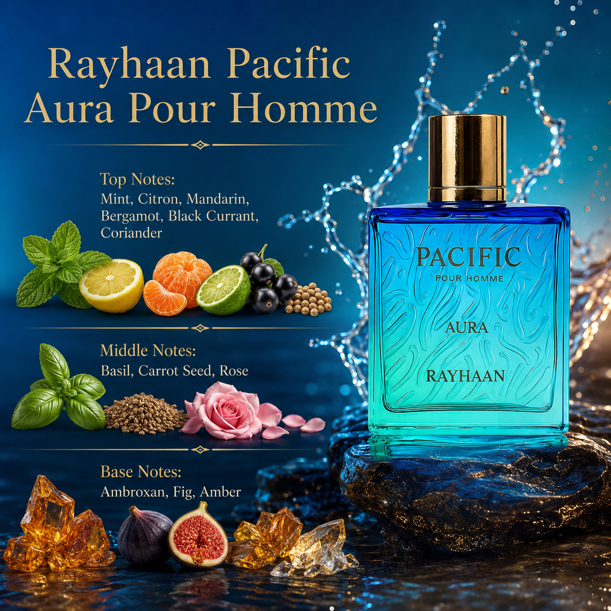 Rayhaan Pacific Aura Eau de Parfum Spray for Men 3.4 Ounce