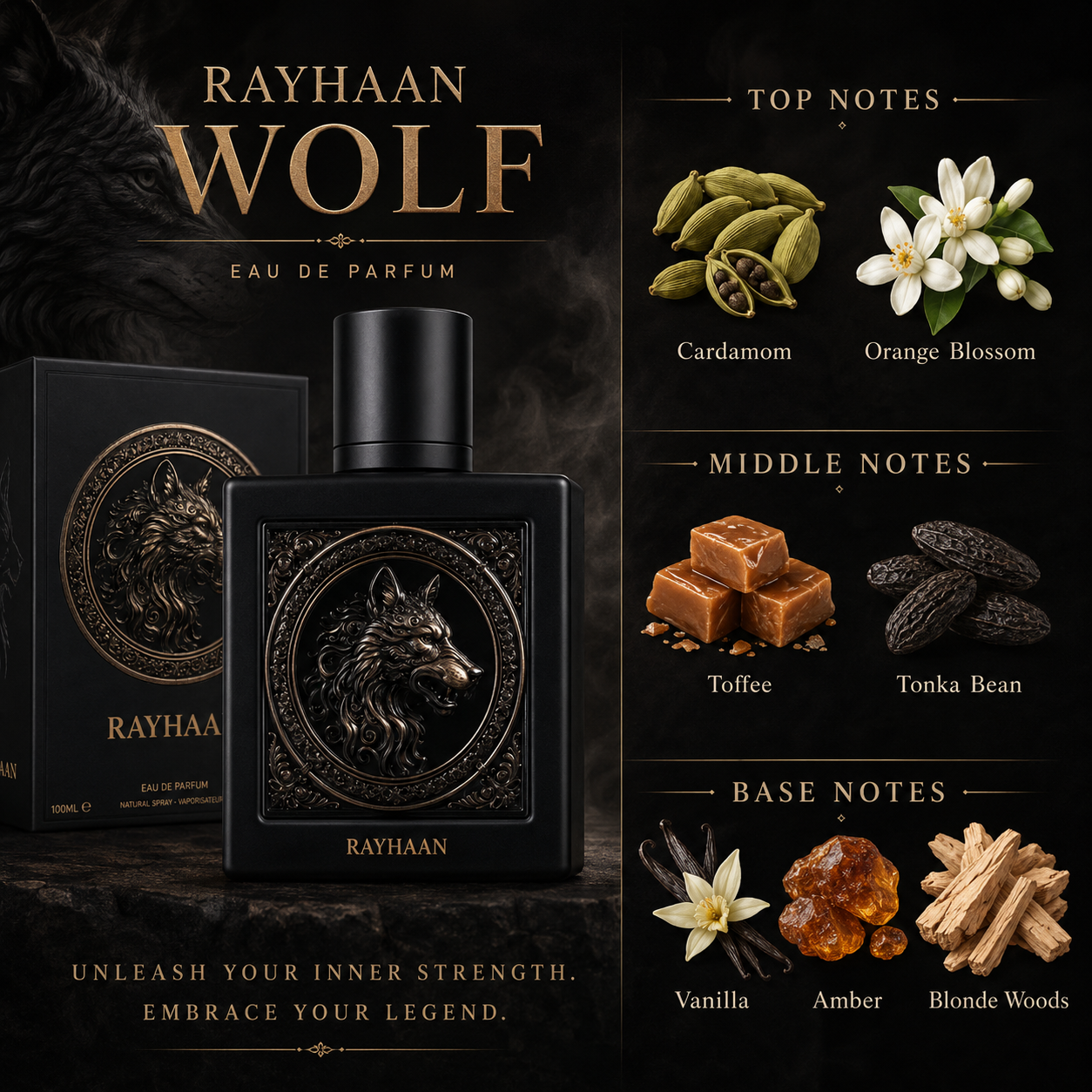 Rayhaan Wolf Eau de Parfum Spray for Men 3.4 Ounce