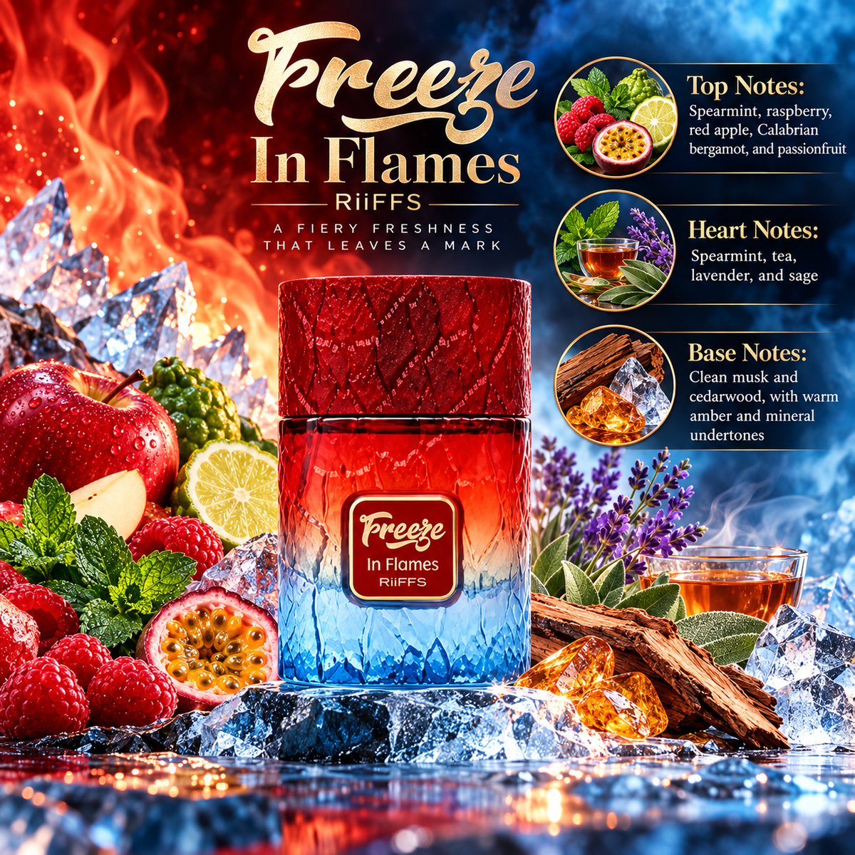 Riiffs Freeze in Flames Extrait de Parfum for Unisex 3.4 Ounce