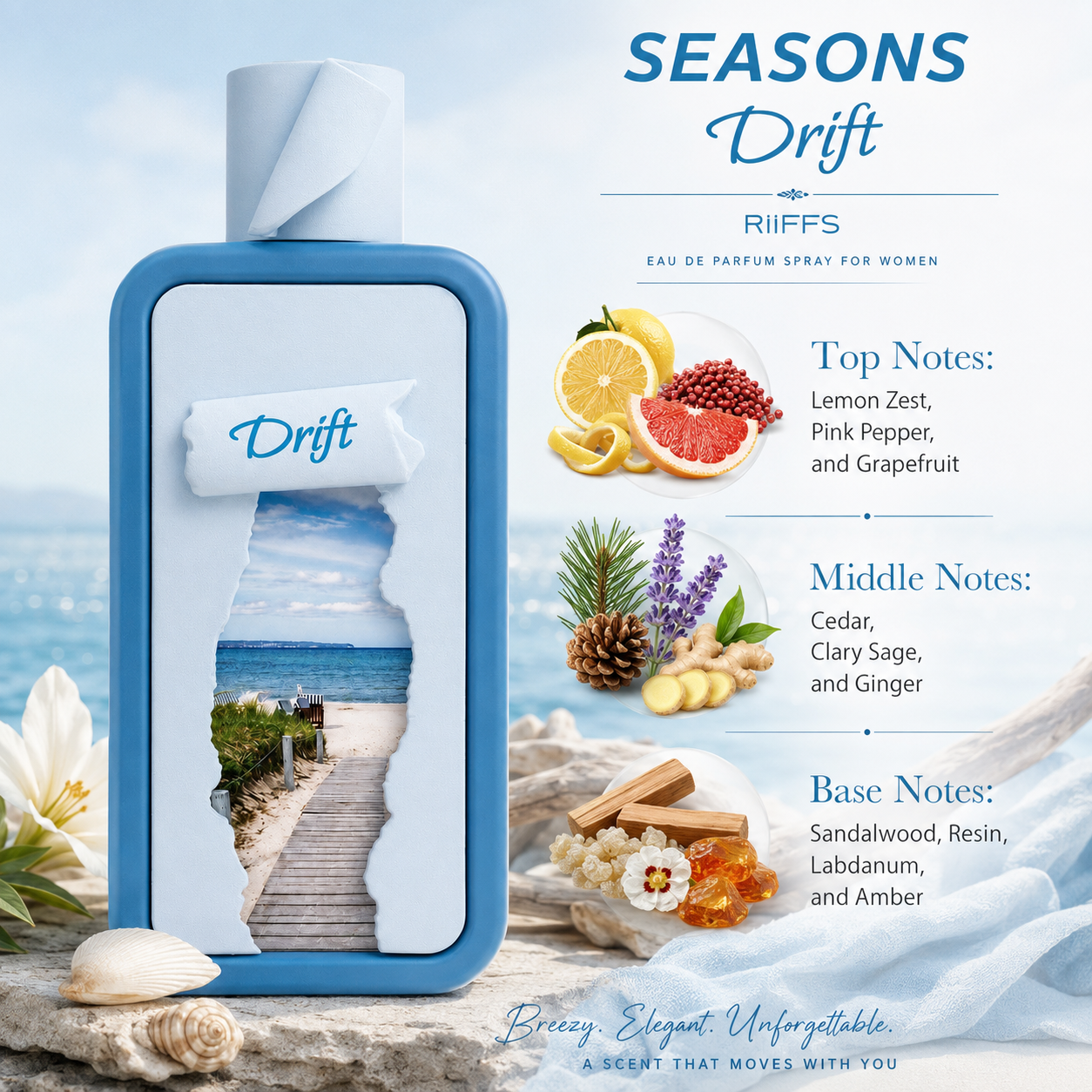Riiffs Seasons Drift Eau de Parfum Spray for Women, 3.4 Ounce