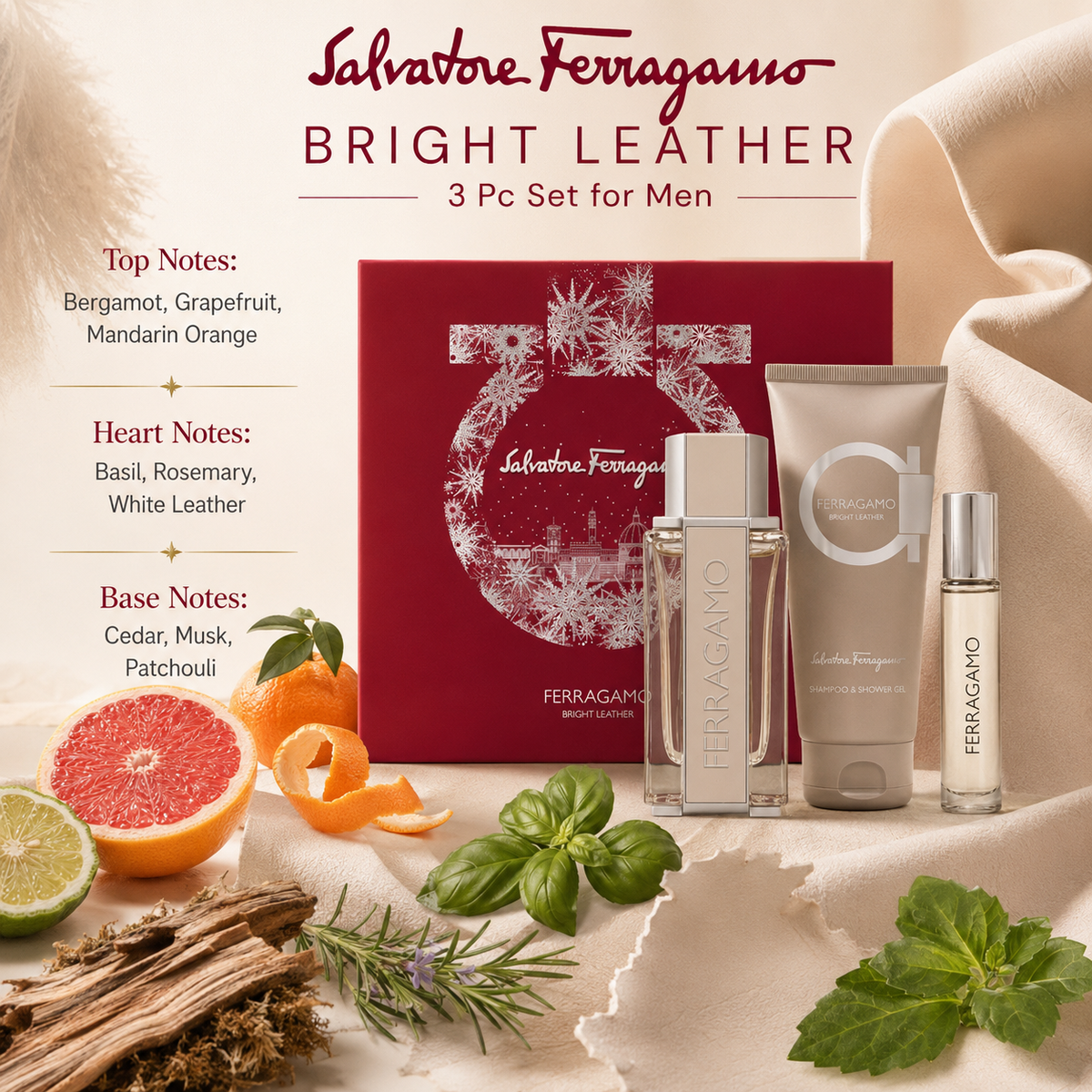 Salvatore Ferragamo Bright Leather 3-Piece Gift Set for Men