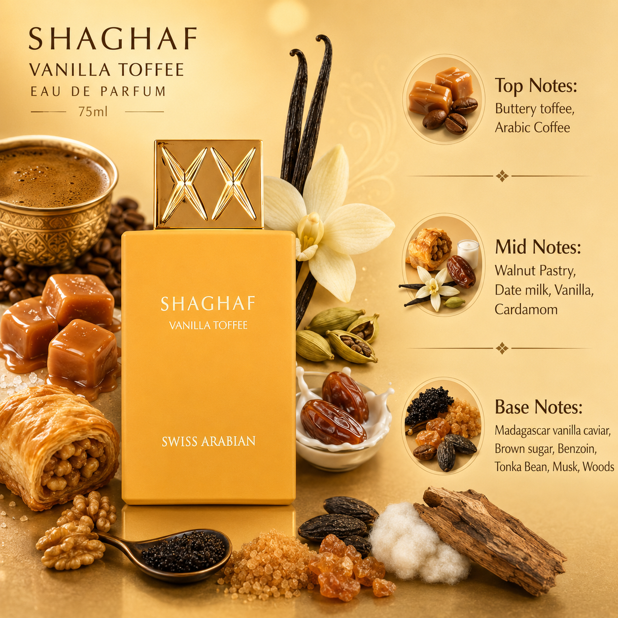 Swiss Arabian Shaghaf Vanilla Toffee Extrait De Parfum For Unisex 2.50 Ounce