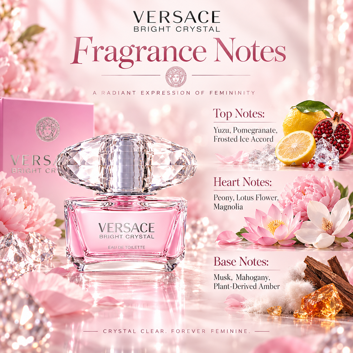 Versace Bright Crystal Eau de Toilette for Women, 1.0 Ounce