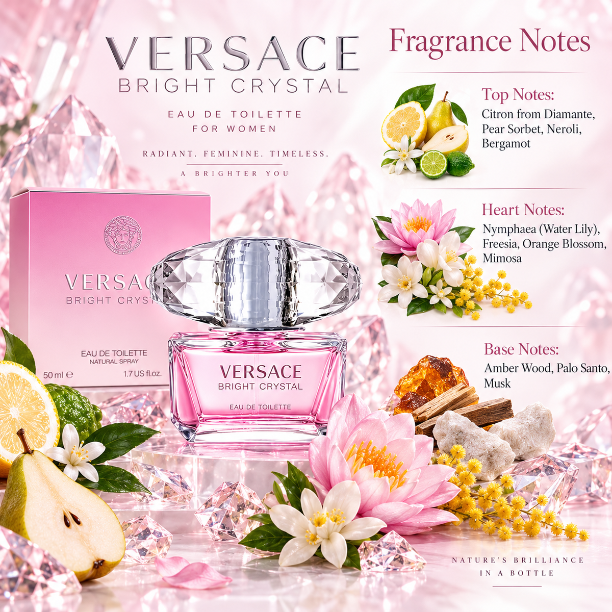 Versace Bright Crystal Eau de Toilette for Women, 1.7 Ounce