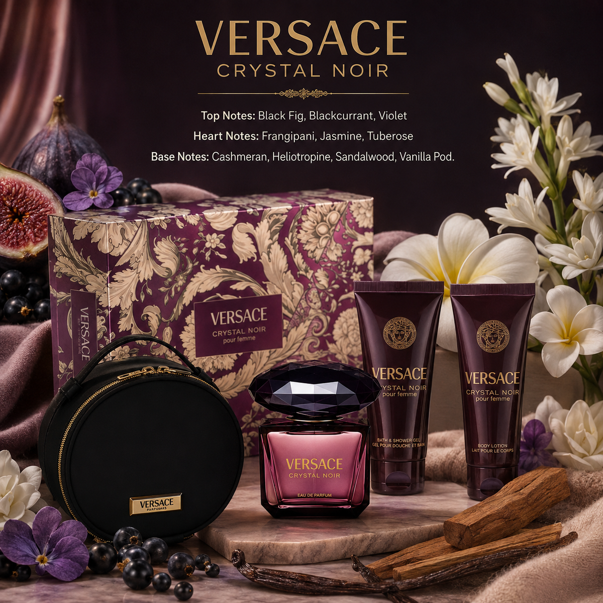 Versace Crystal Noir 4-Piece Gift Set for Women (with Makeup Bag)