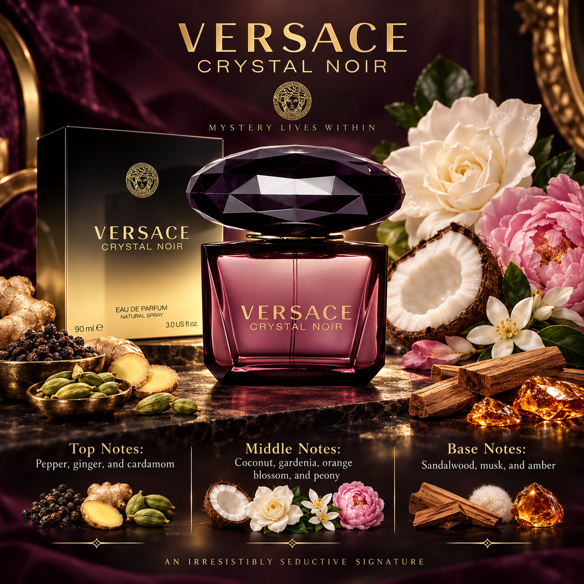 Versace Crystal Noir Eau de Parfum for Women, 3.0 Ounce