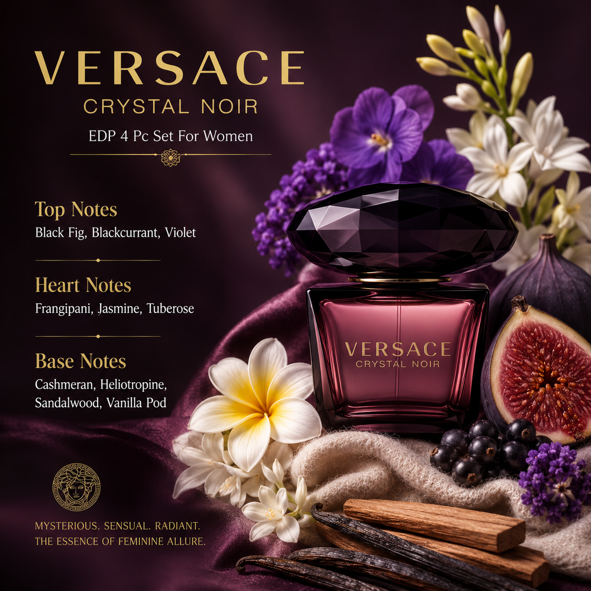 Versace Crystal Noir 4-Piece Gift Set for Women (with Travel Mini)