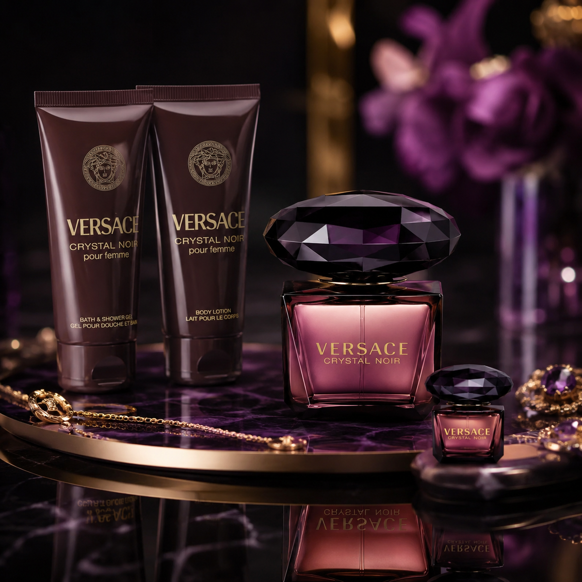 Versace Crystal Noir 4-Piece Gift Set for Women (with Travel Mini)