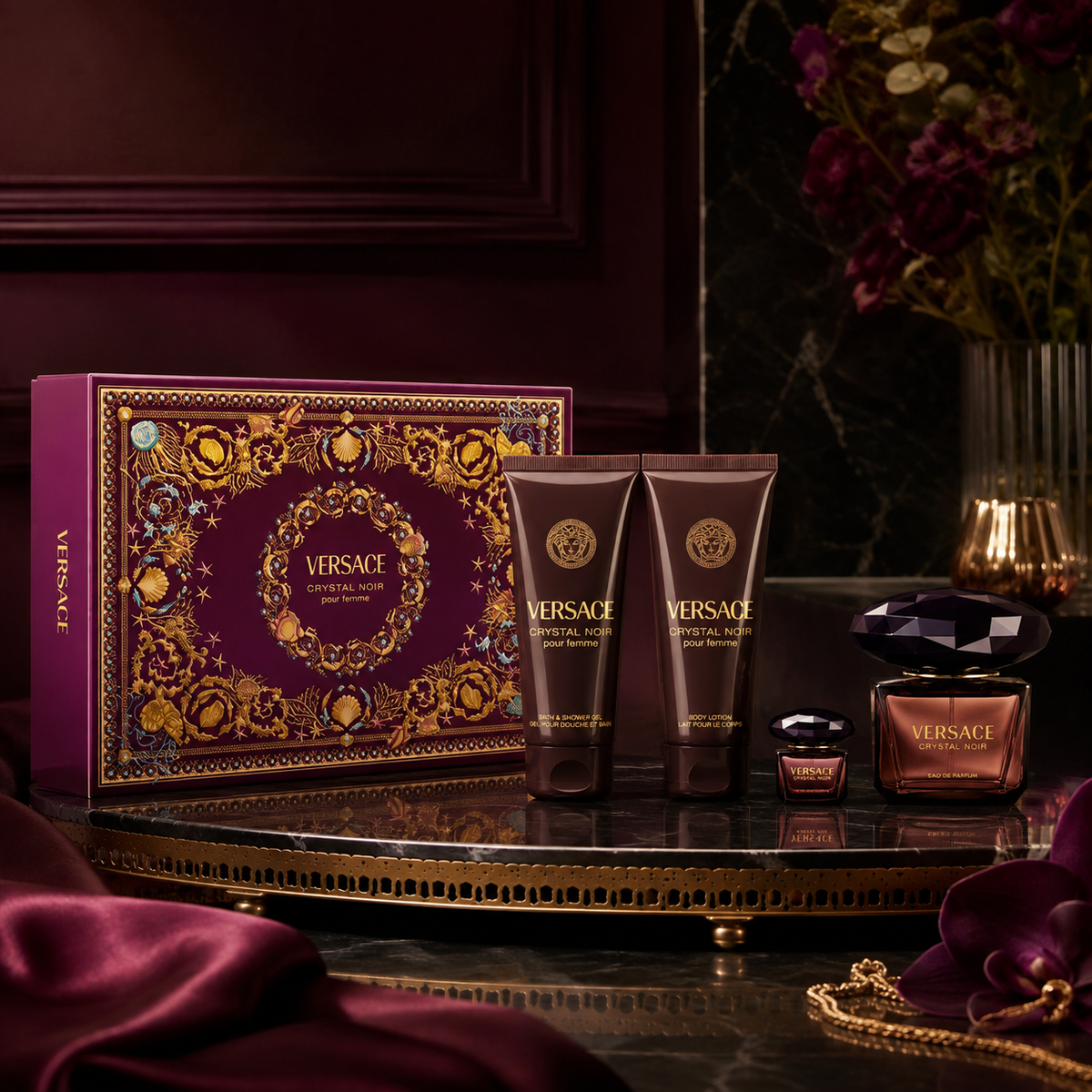 Versace Crystal Noir 4-Piece Gift Set for Women (with Travel Mini)