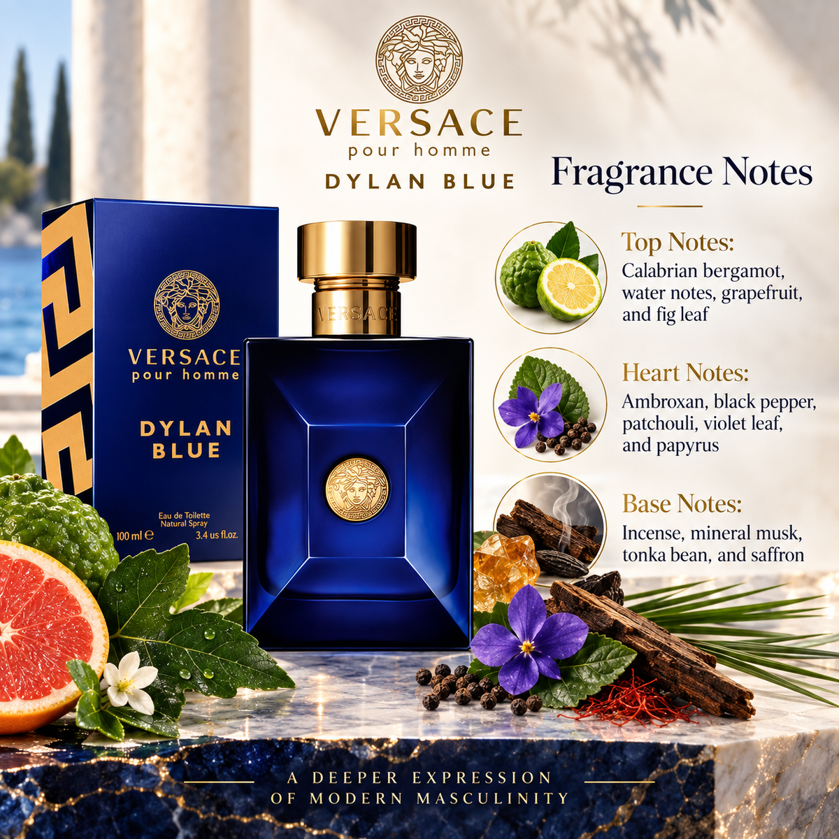 Versace Dylan Blue Eau de Toilette for Men, 3.4 Ounce