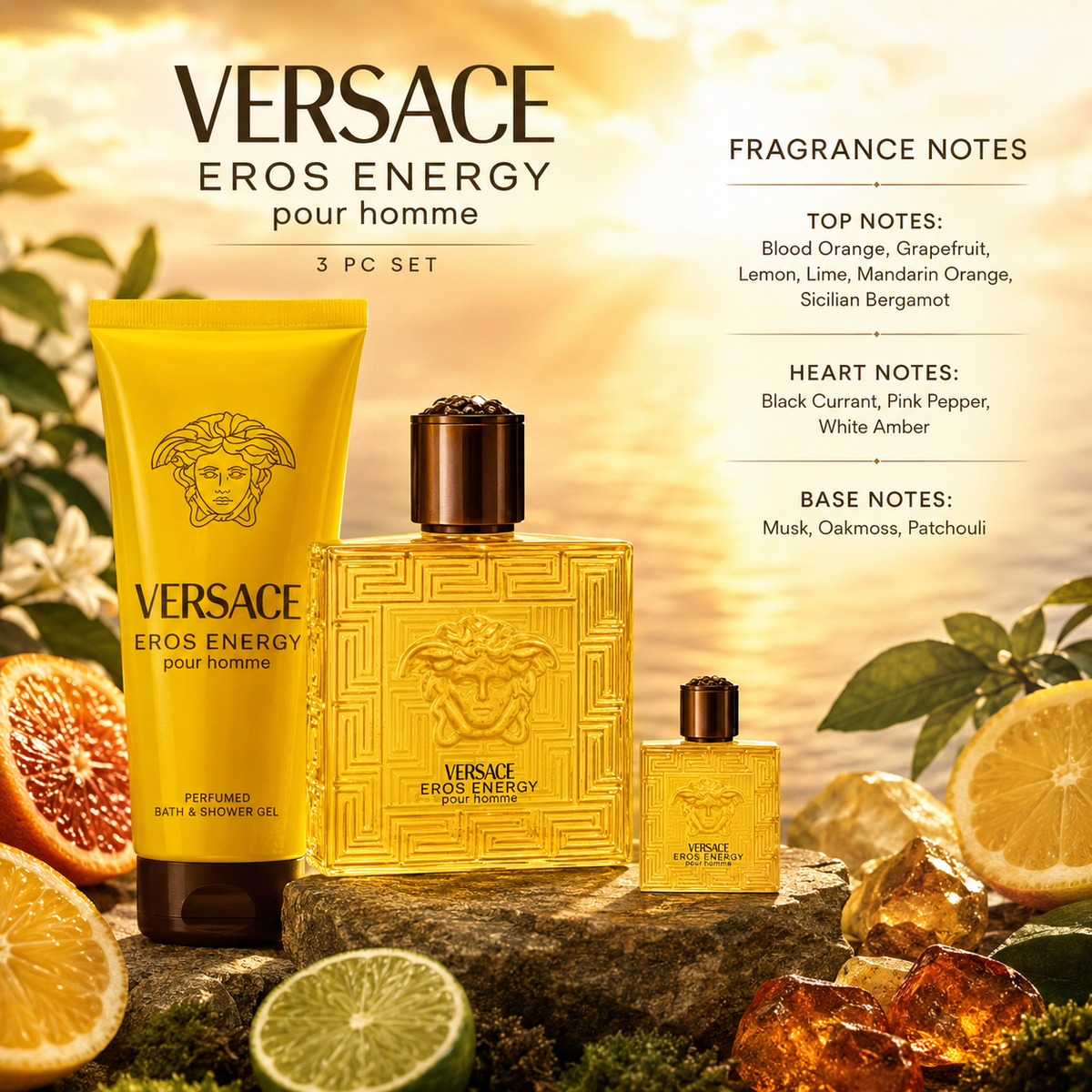 Versace Eros Energy 3-Piece Gift Set for Men (3.4oz Full Size)
