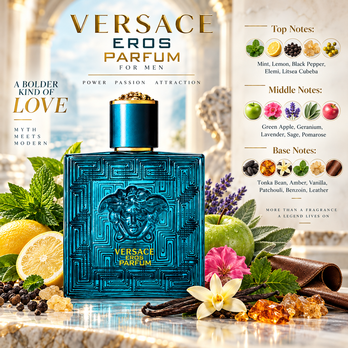 Versace Eros Parfum for Men, 3.4 Ounce