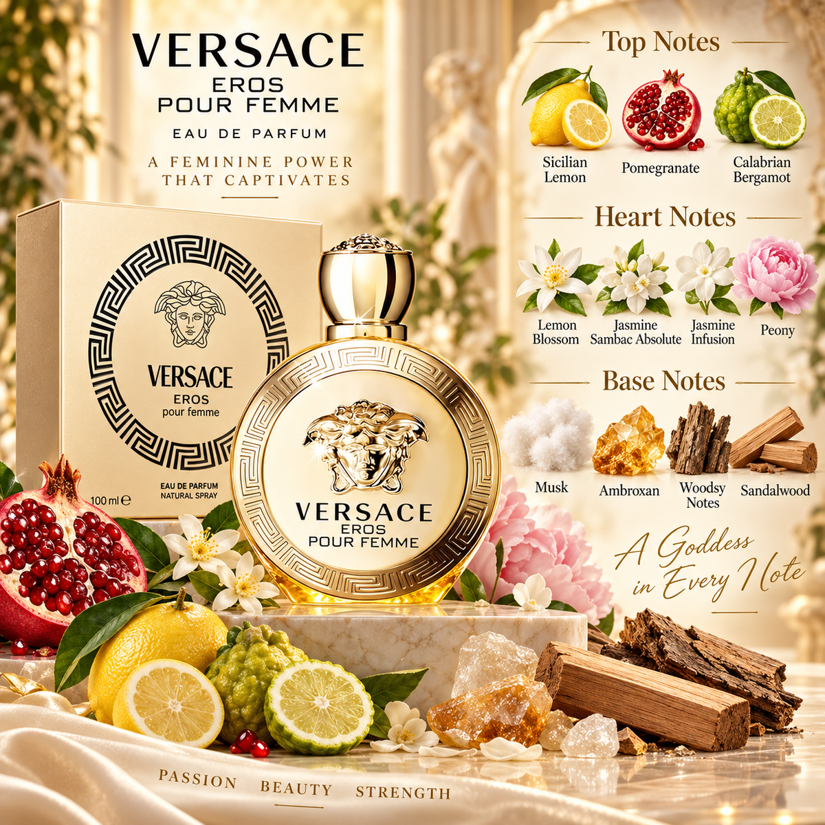 Versace Eros Pour Femme Eau de Parfum for Women, 3.4 Ounce