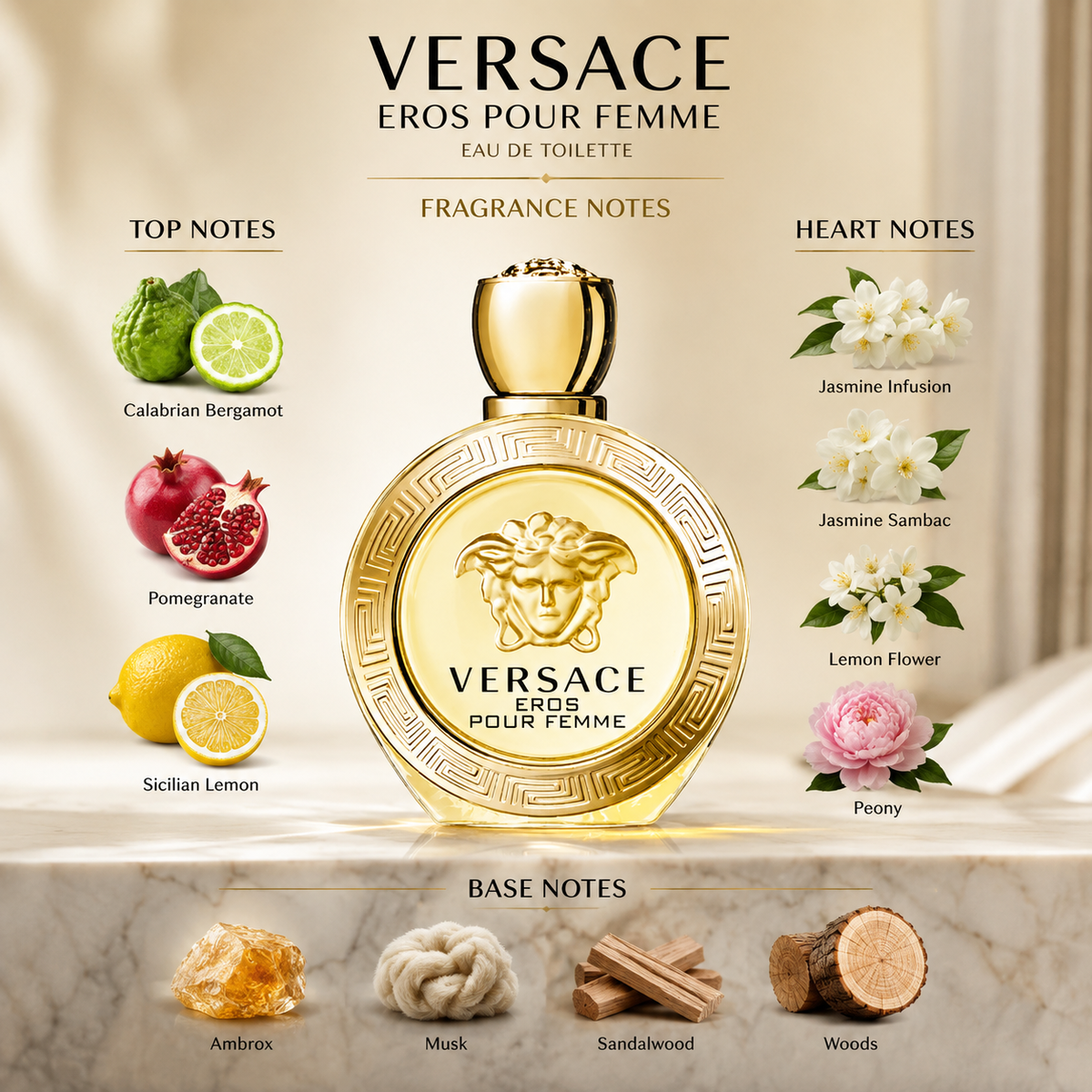 Versace Eros Pour Femme Eau de Toilette Spray for Women 3.4 Ounce