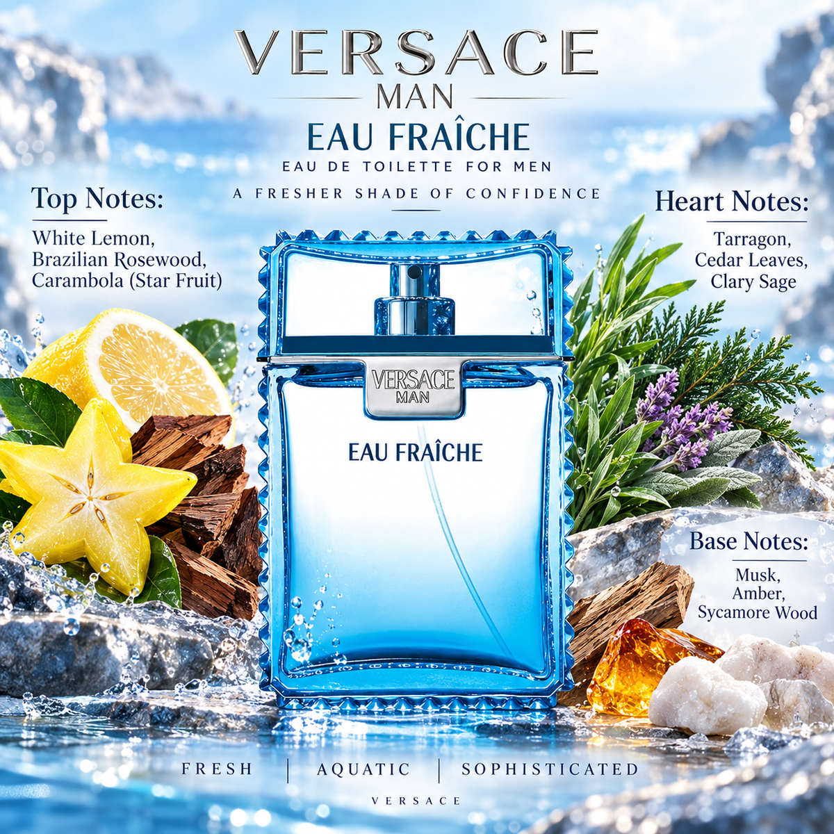 Versace Man Eau Fraiche Eau de Toilette for Men, 3.4 Ounce