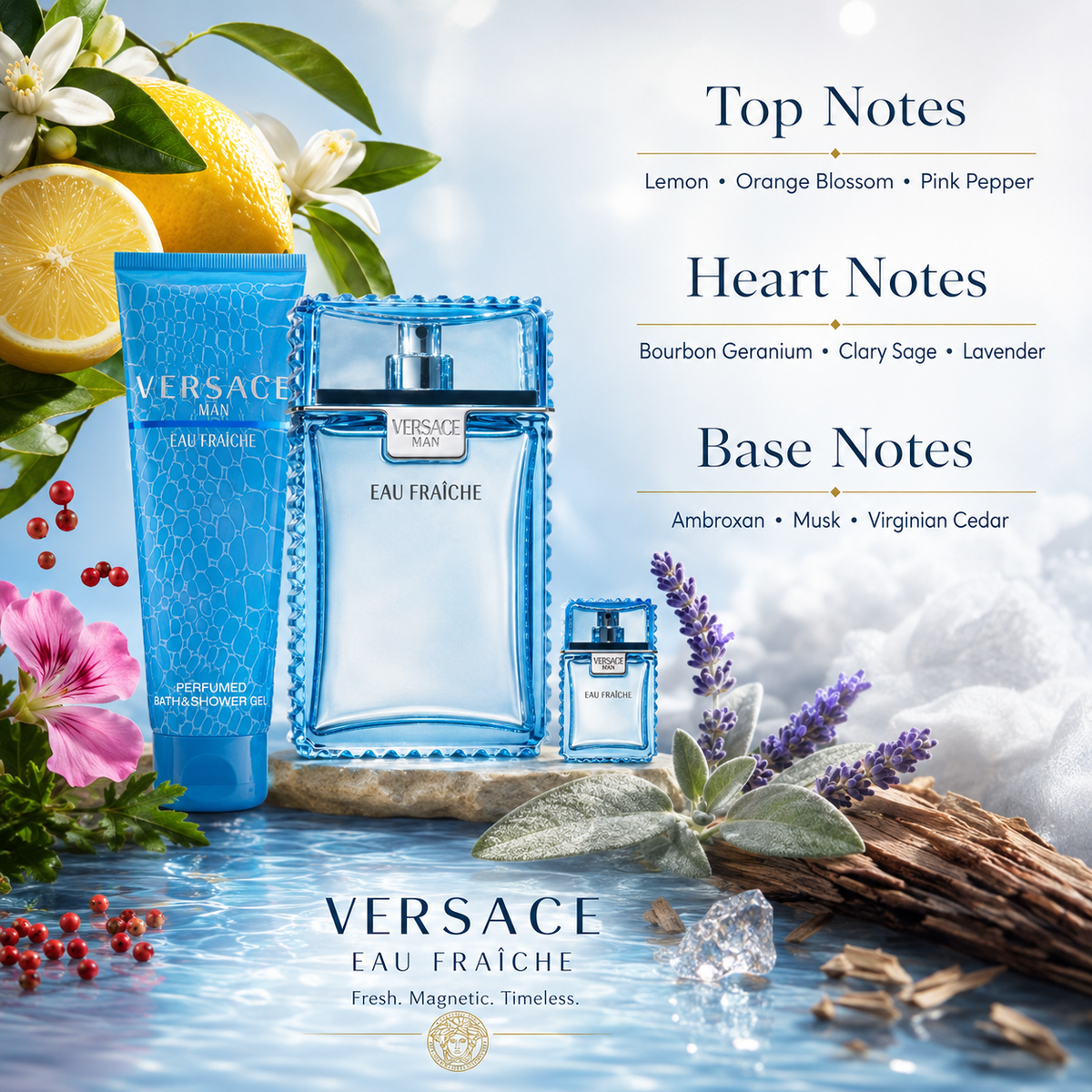 Versace Man Eau Fraiche Extreme 3-Piece Gift Set for Men