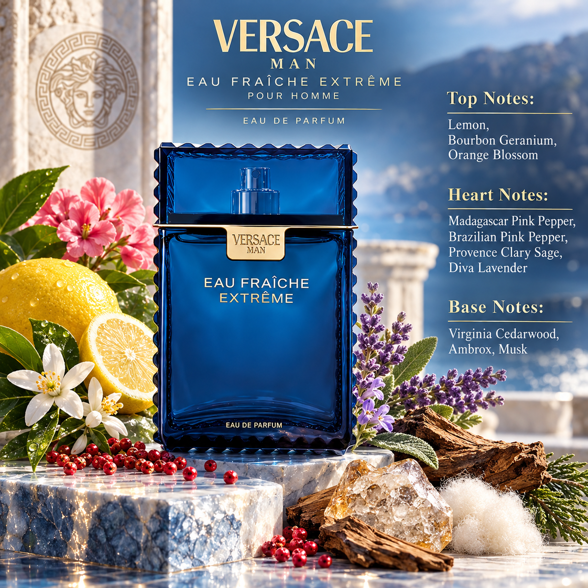 Versace Man Eau Fraiche Extreme Pour Homme Eau de Parfum for Men, 3.4 Ounce