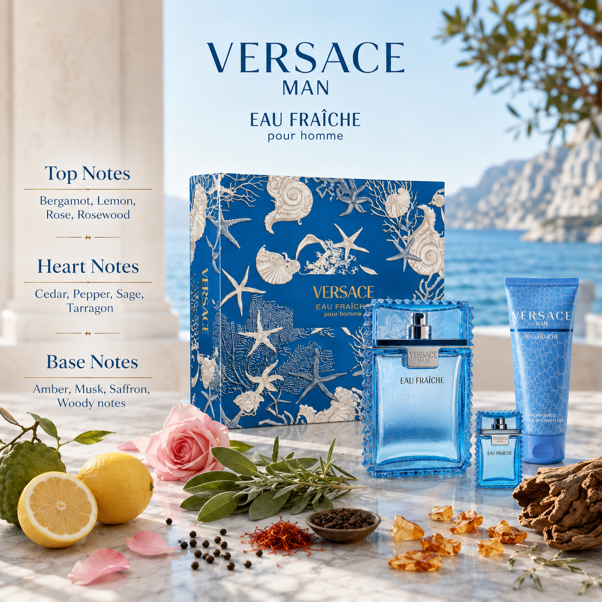 Versace Man Eau Fraiche 3-Piece Gift Set for Men (with Shower Gel)