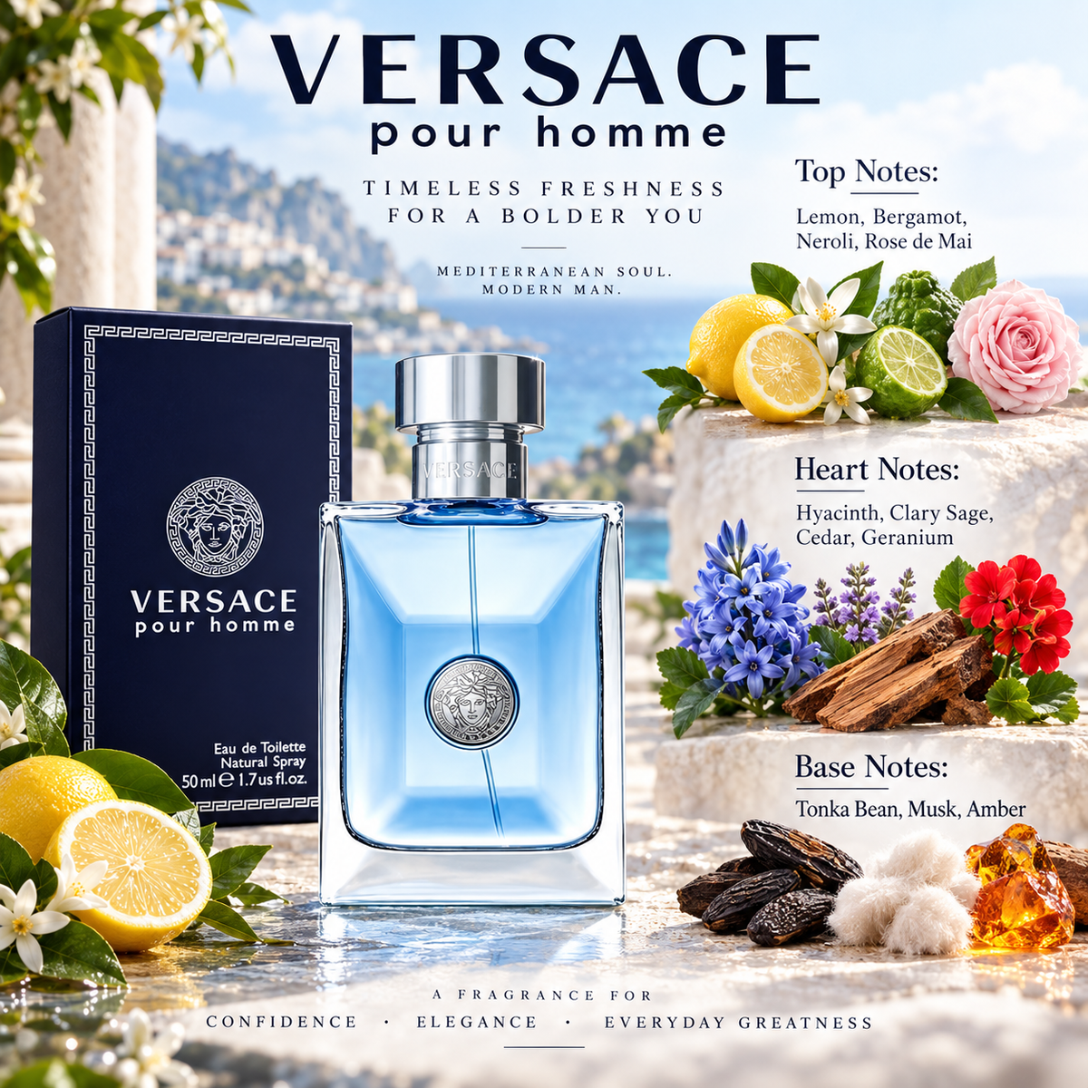 Versace Pour Homme Eau de Toilette for Men, 1.7 Ounce