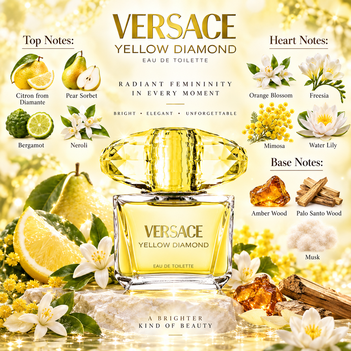 Versace Yellow Diamond Eau de Toilette for Women, 3.0 Ounce