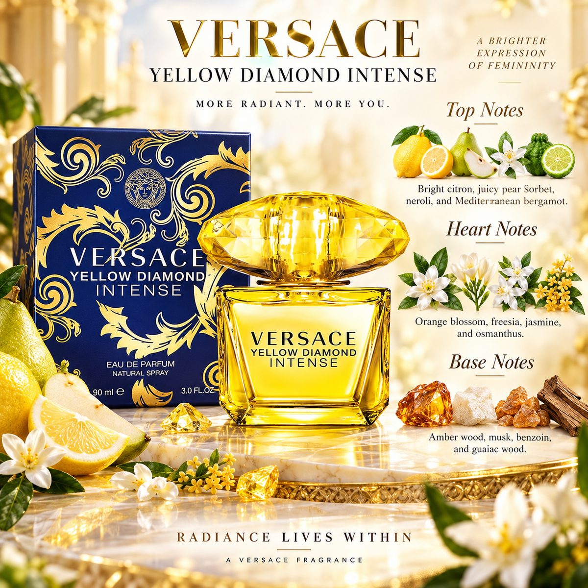 Versace Yellow Diamond Intense Eau de Parfum for Women, 3.0 Ounce