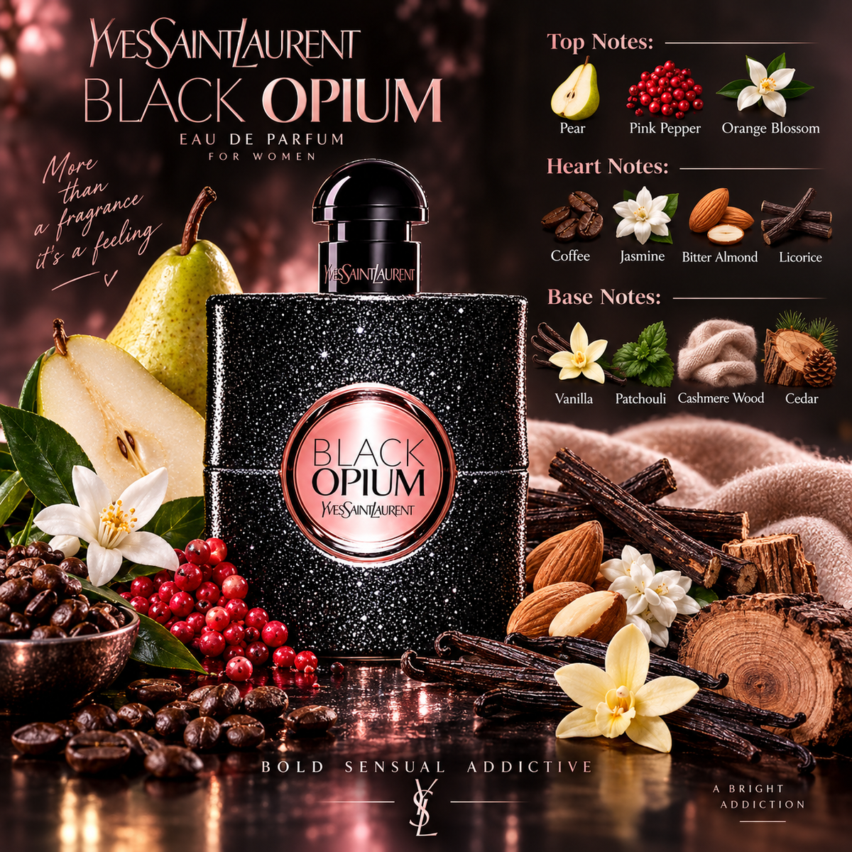 Yves Saint Laurent Black Opium Eau de Parfum for Women 3.0 Ounce