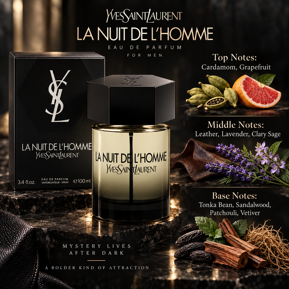 Yves Saint Laurent La Nuit de L'Homme Eau de Parfum for Men 3.4 Ounce