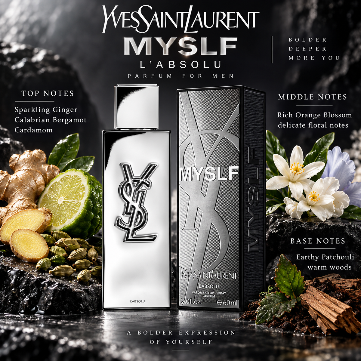 Yves Saint Laurent MYSLF L'Absolu Parfum for Men 2.0 Ounce