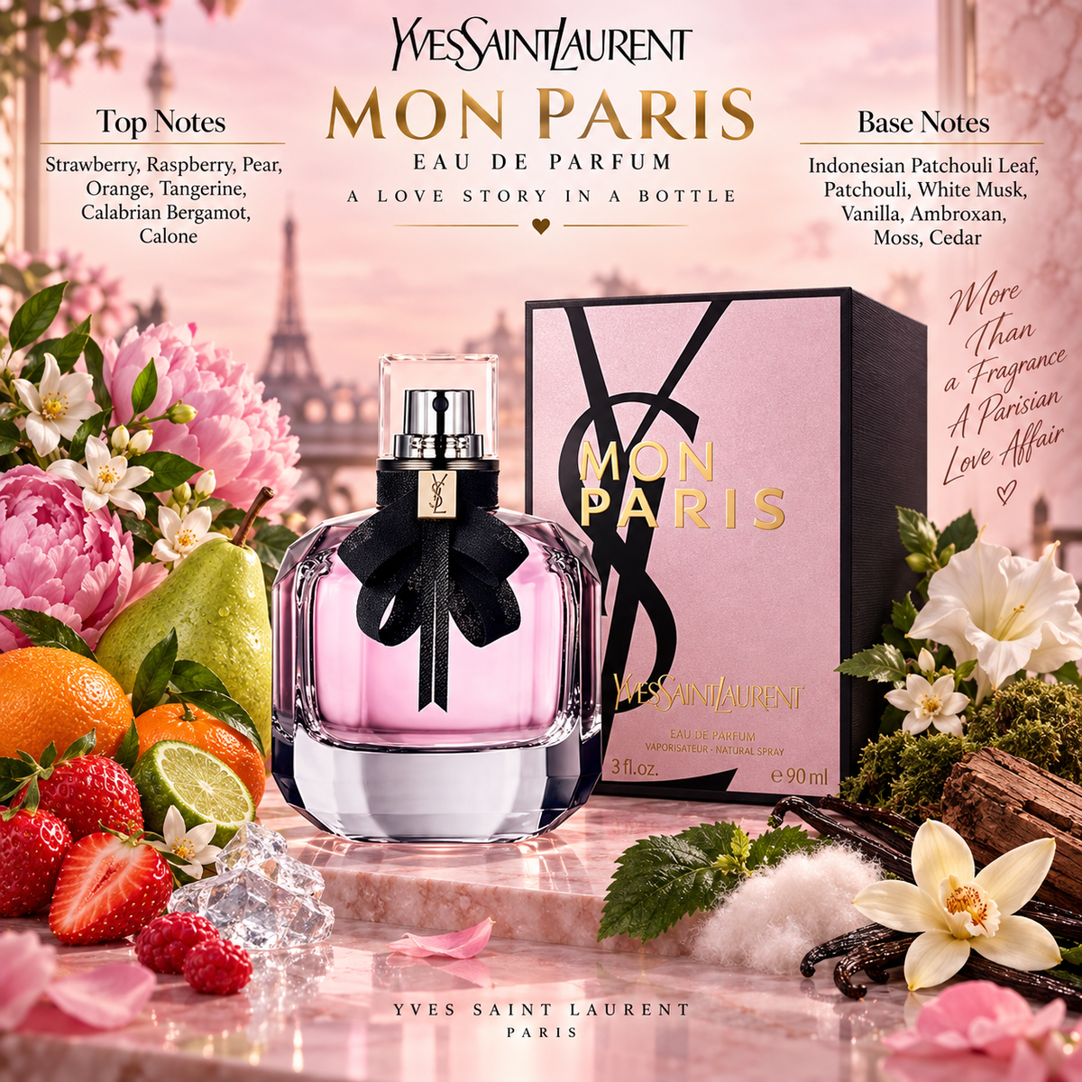 Yves Saint Laurent Mon Paris Eau de Parfum for Women 3.0 Ounce