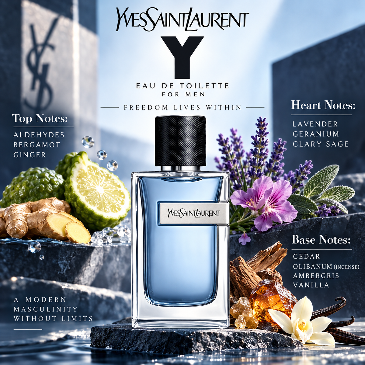 Yves Saint Laurent Y Eau de Toilette for Men 3.4 Ounce