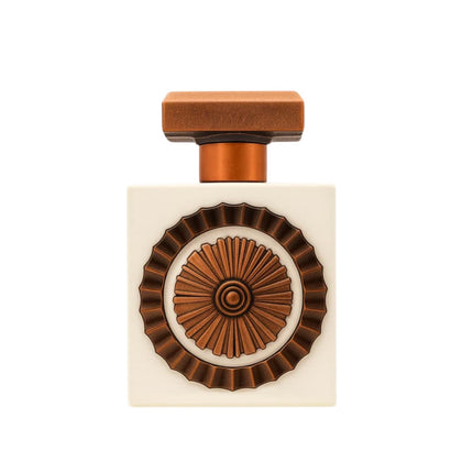 Perfume bottle with decorative design on a white background