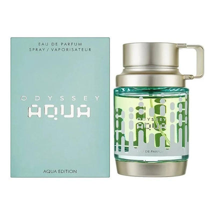 Odyssey Aqua Eau de Parfum bottle and packaging on a white background