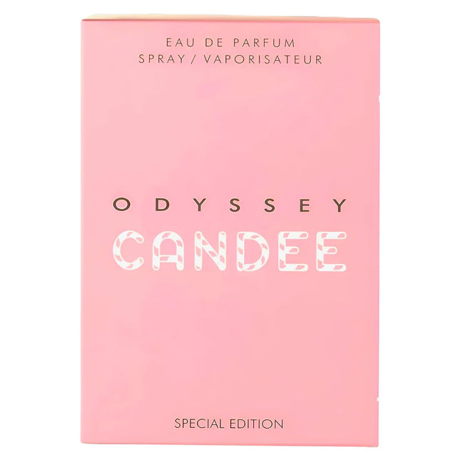 Pink box of Odyssey Candee Eau de Parfum on a white background