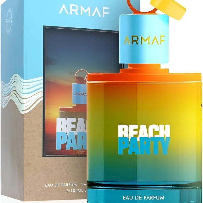 Armaf Beach Party perfume bottle with packaging on a white background